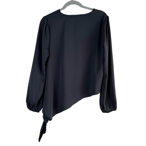 BCBGMAXAZRIA V-Neck Asymmetric Hem Side-Tie Long Sleeve Blouse in Black, XS‎ - Picture 9 of 12